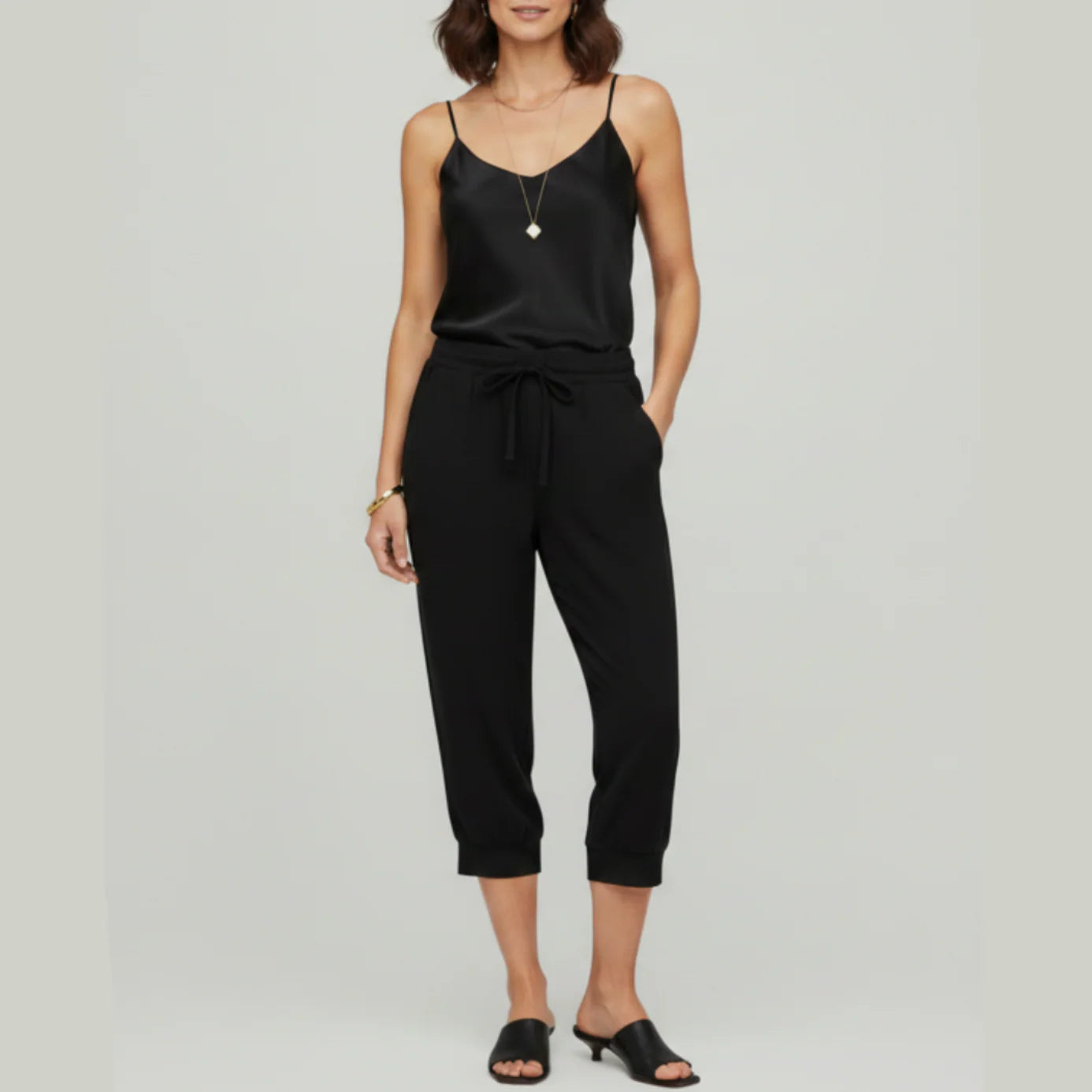 Riley | Women’s Sleeveless Capri Jumpsuit with Drawstring Waist