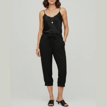 Riley | Women’s Sleeveless Capri Jumpsuit with Drawstring Waist