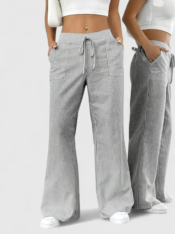 Sarah | Women’s Striped Wide Leg Linen Pants