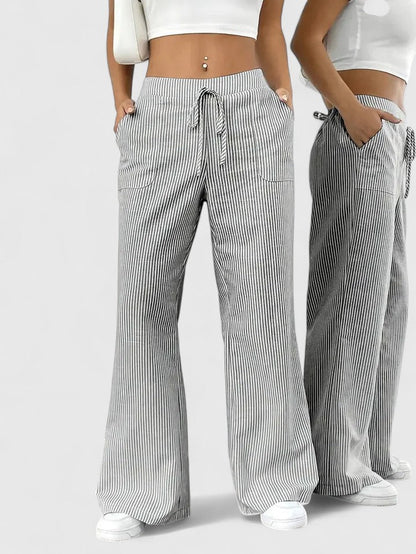 Sarah | Women’s Striped Wide Leg Linen Pants