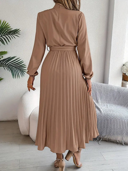 Elowyn | Women’s Long Sleeve Pleated Belted Midi Dress