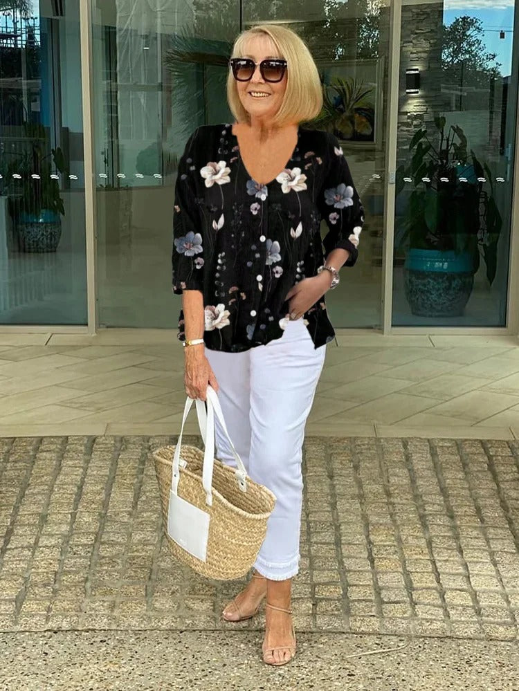 Prudence | Women’s Graceful Floral Short-Sleeve Spring Top