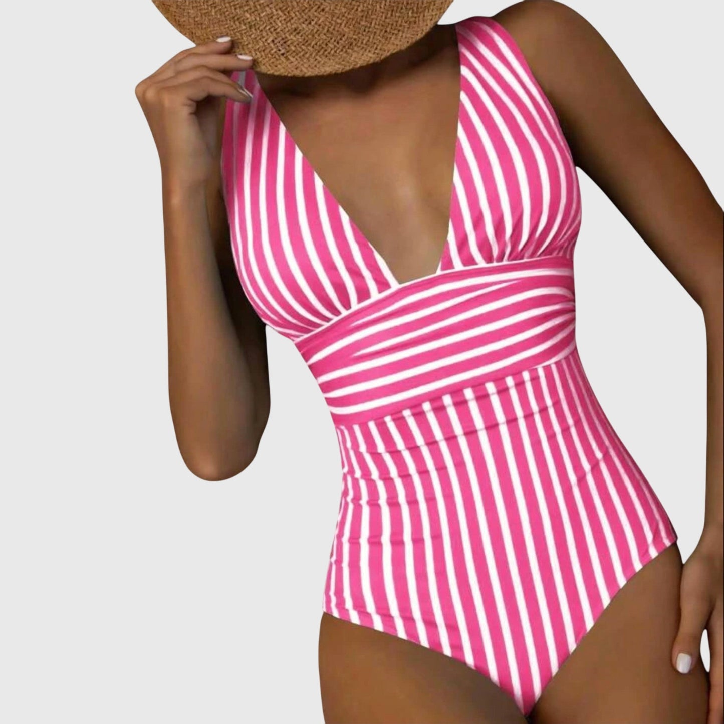 Kathryn | Women’s Striped V Neck One Piece Swimsuit