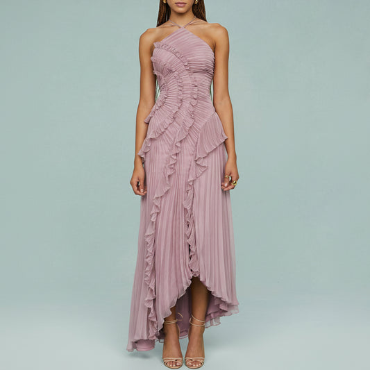 Amoura | Women’s Pleated Ruffle Halter Midi Dress