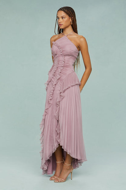 Amoura | Women’s Pleated Ruffle Halter Midi Dress