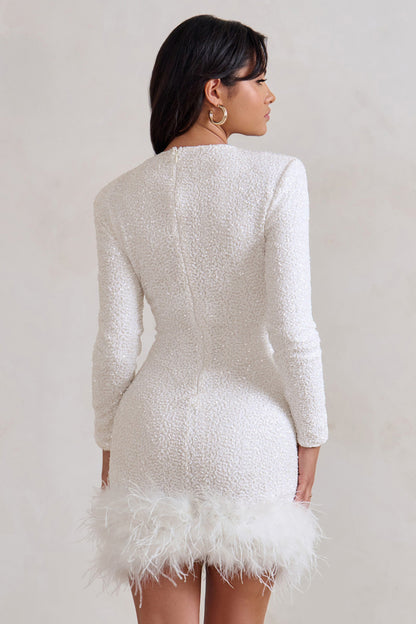 Bianca | Women’s Mini Long Sleeve Dress with Feather Hem