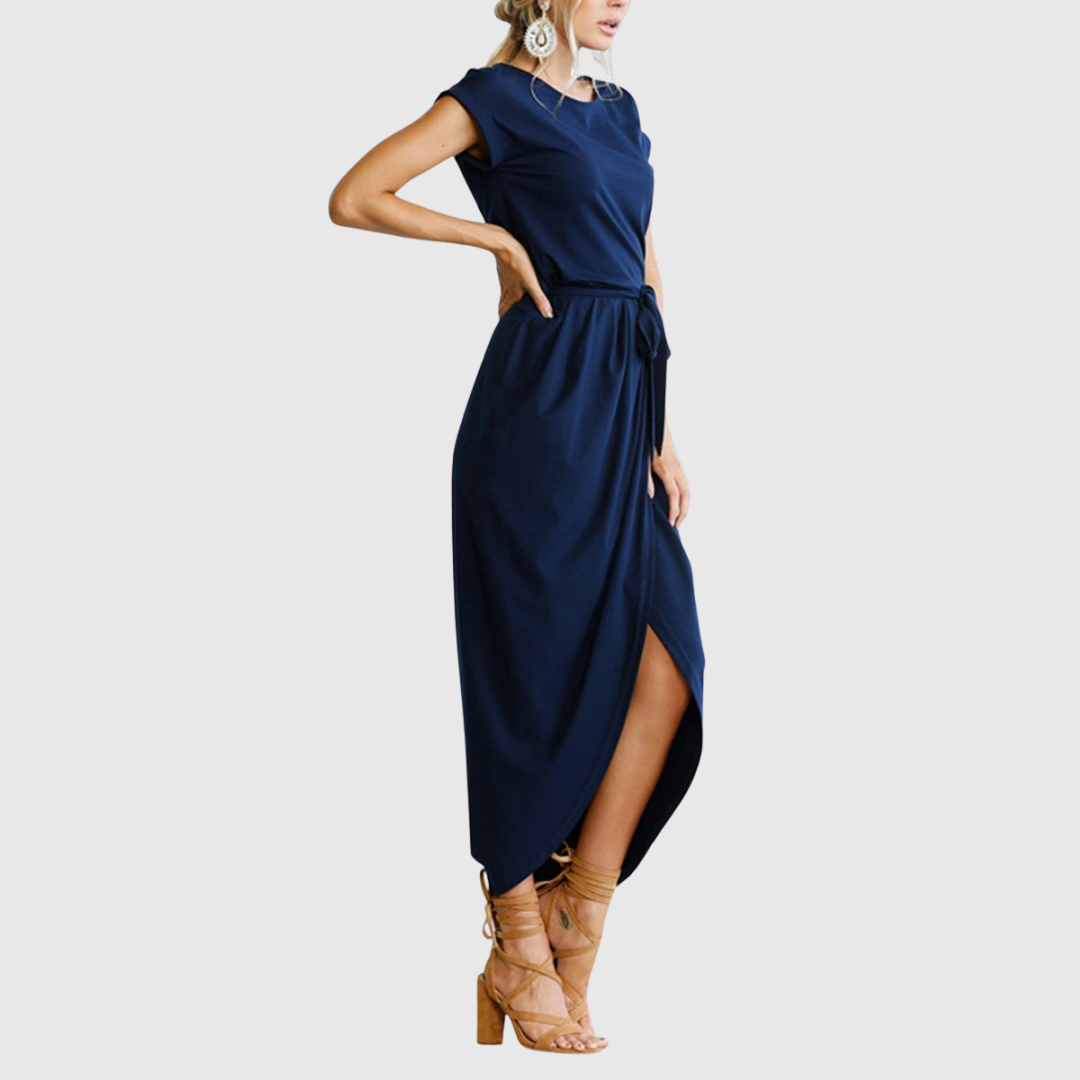 Brielle | Women’s Casual Belted Tulip Hem Midi Dress