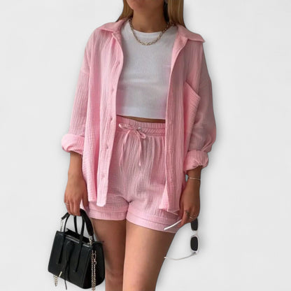 Primrose | Women’s Elegant Linen Shirt And Shorts Set