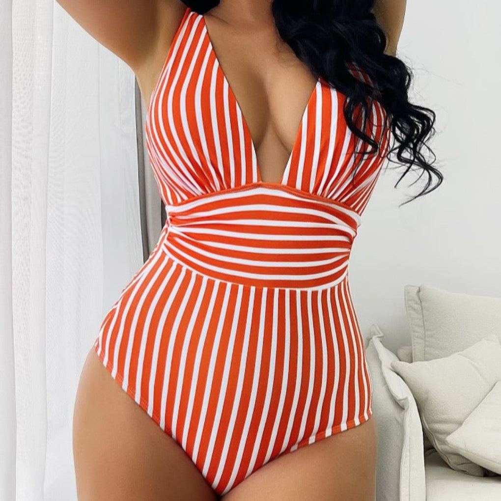Aya | Women’s Halter Neck Striped One-Piece Swimsuit