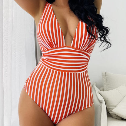 Aya | Women’s Halter Neck Striped One-Piece Swimsuit
