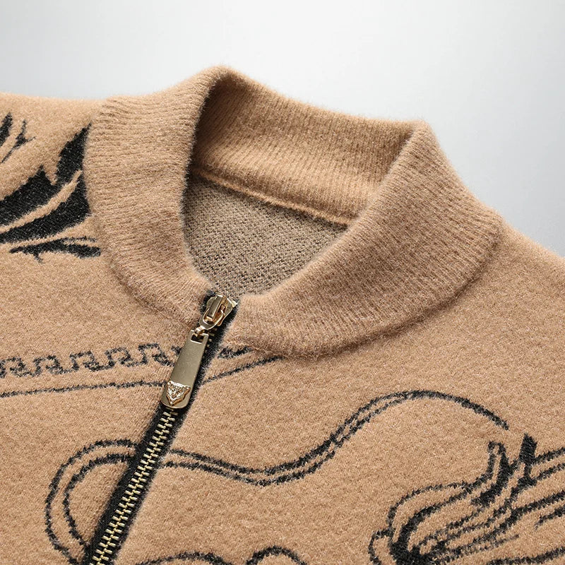 Dominic | Men’s Embroidered Wool Cardigan with Dragon Crest