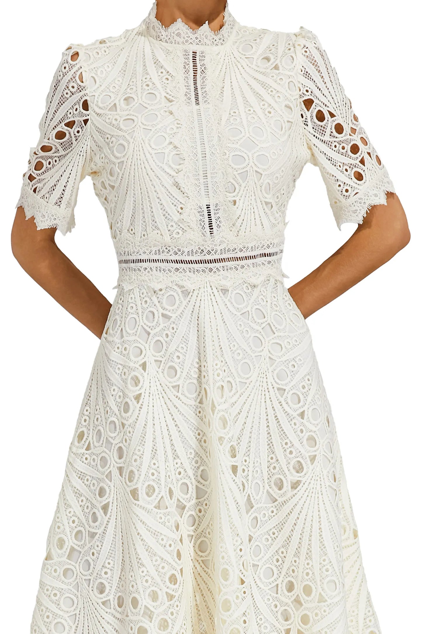 Miranda | Women’s Chic Lace Midi Dress with High Neck