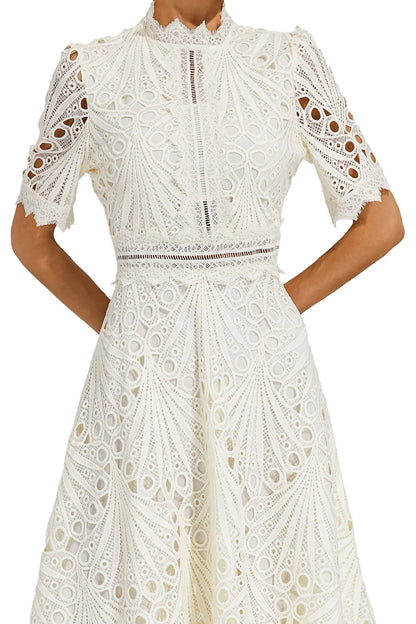 Miranda | Women’s Chic Lace Midi Dress with High Neck