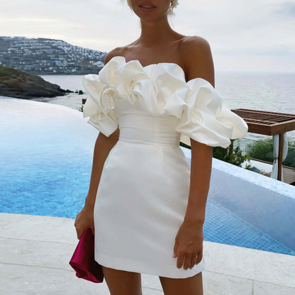 Blaire | Women’s Wedding Ruffle Mini Dress with Off-Shoulder Neckline