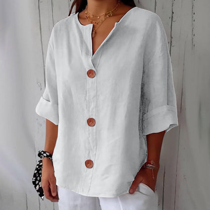 Millicent | Women’s Relaxed Button-Front Linen Spring Blouse