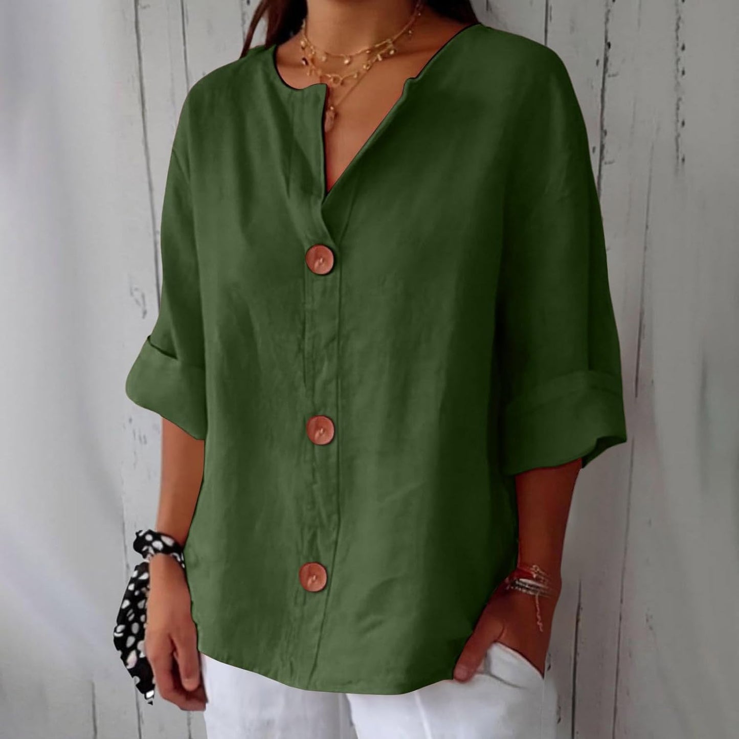 Millicent | Women’s Relaxed Button-Front Linen Spring Blouse