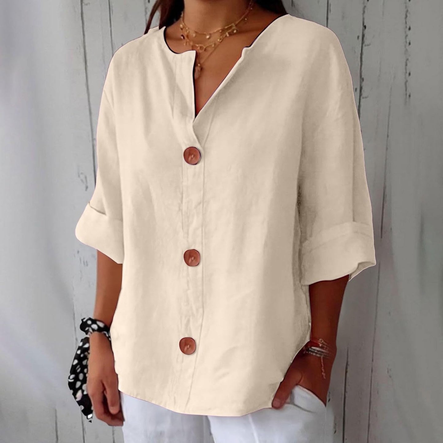 Millicent | Women’s Relaxed Button-Front Linen Spring Blouse