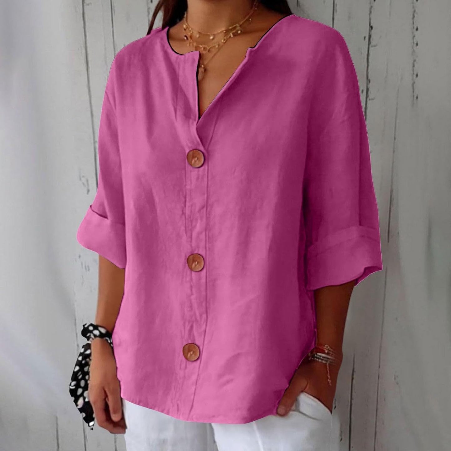 Millicent | Women’s Relaxed Button-Front Linen Spring Blouse