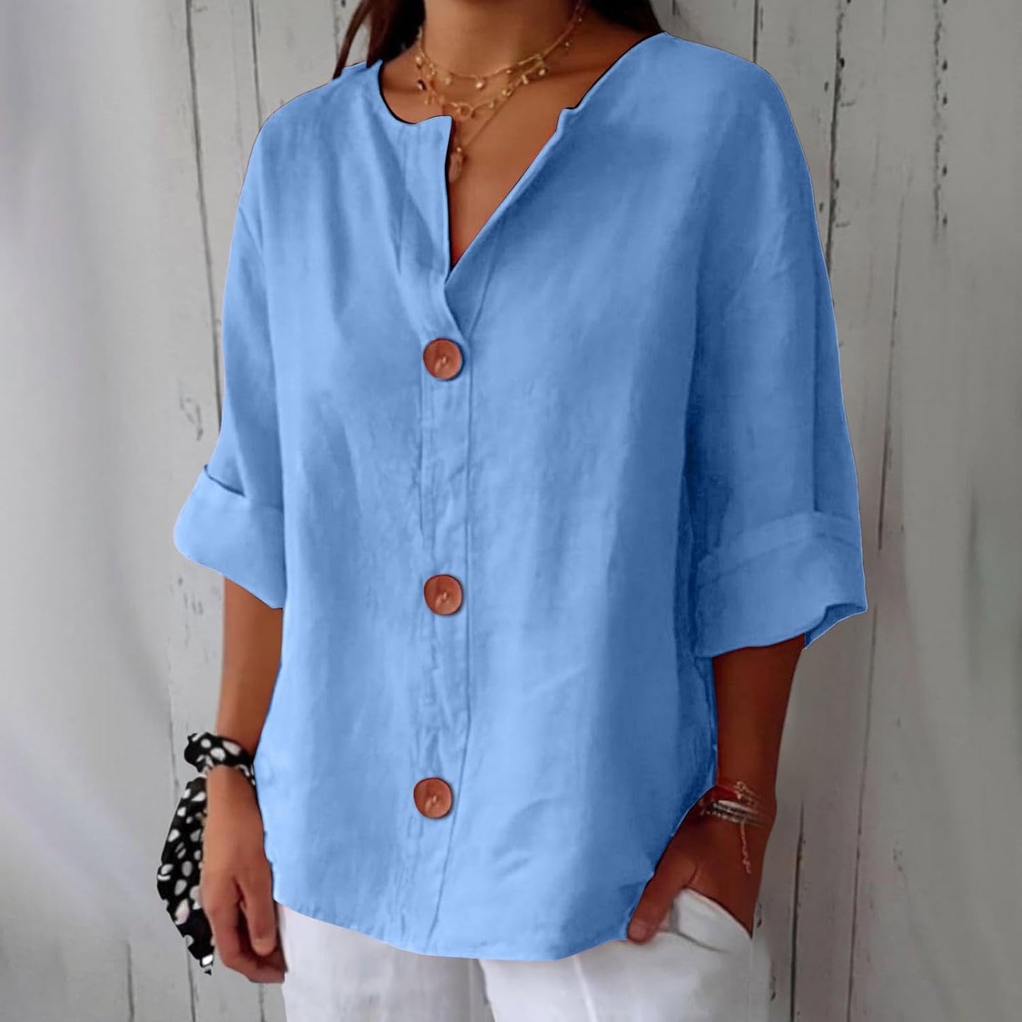 Millicent | Women’s Relaxed Button-Front Linen Spring Blouse