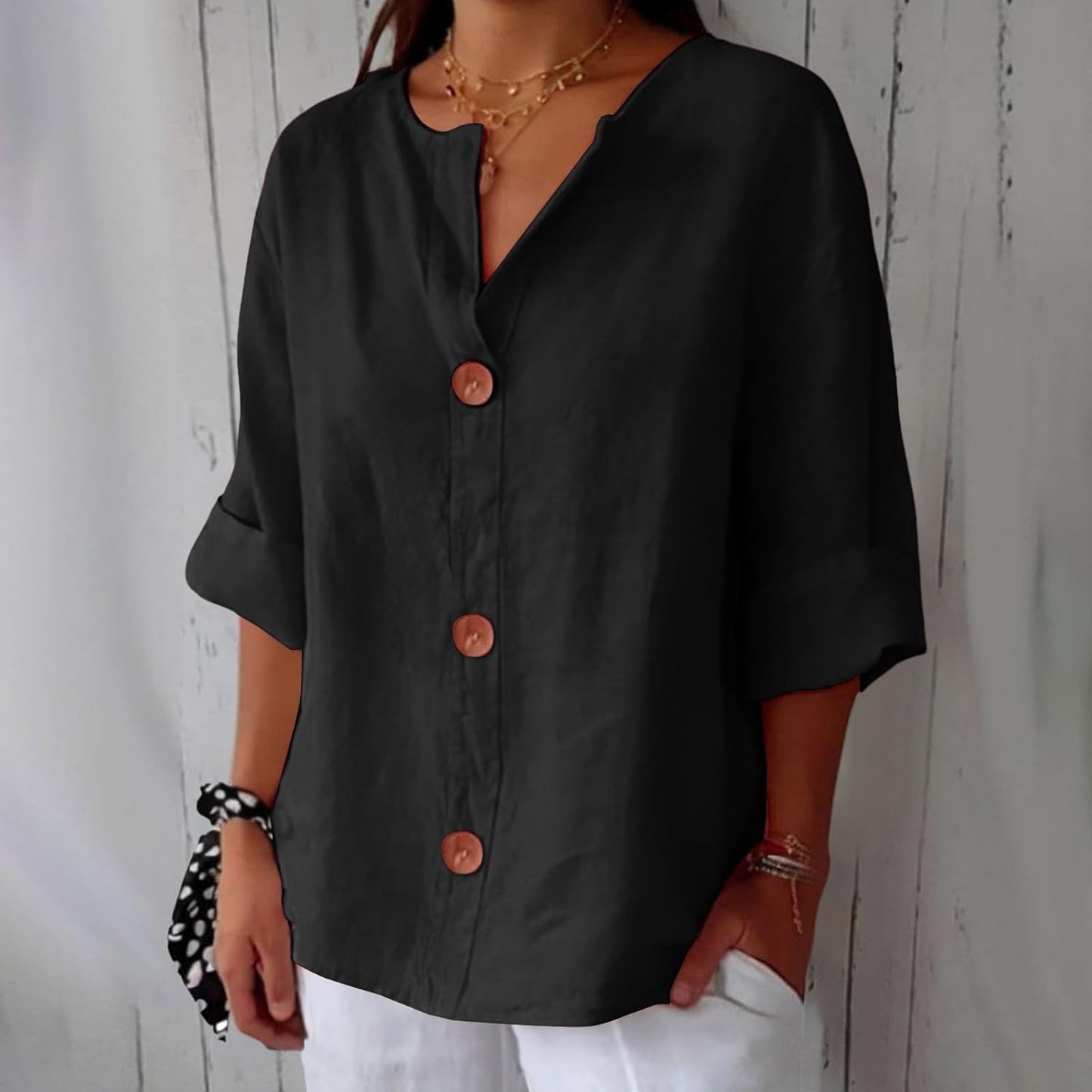 Millicent | Women’s Relaxed Button-Front Linen Spring Blouse