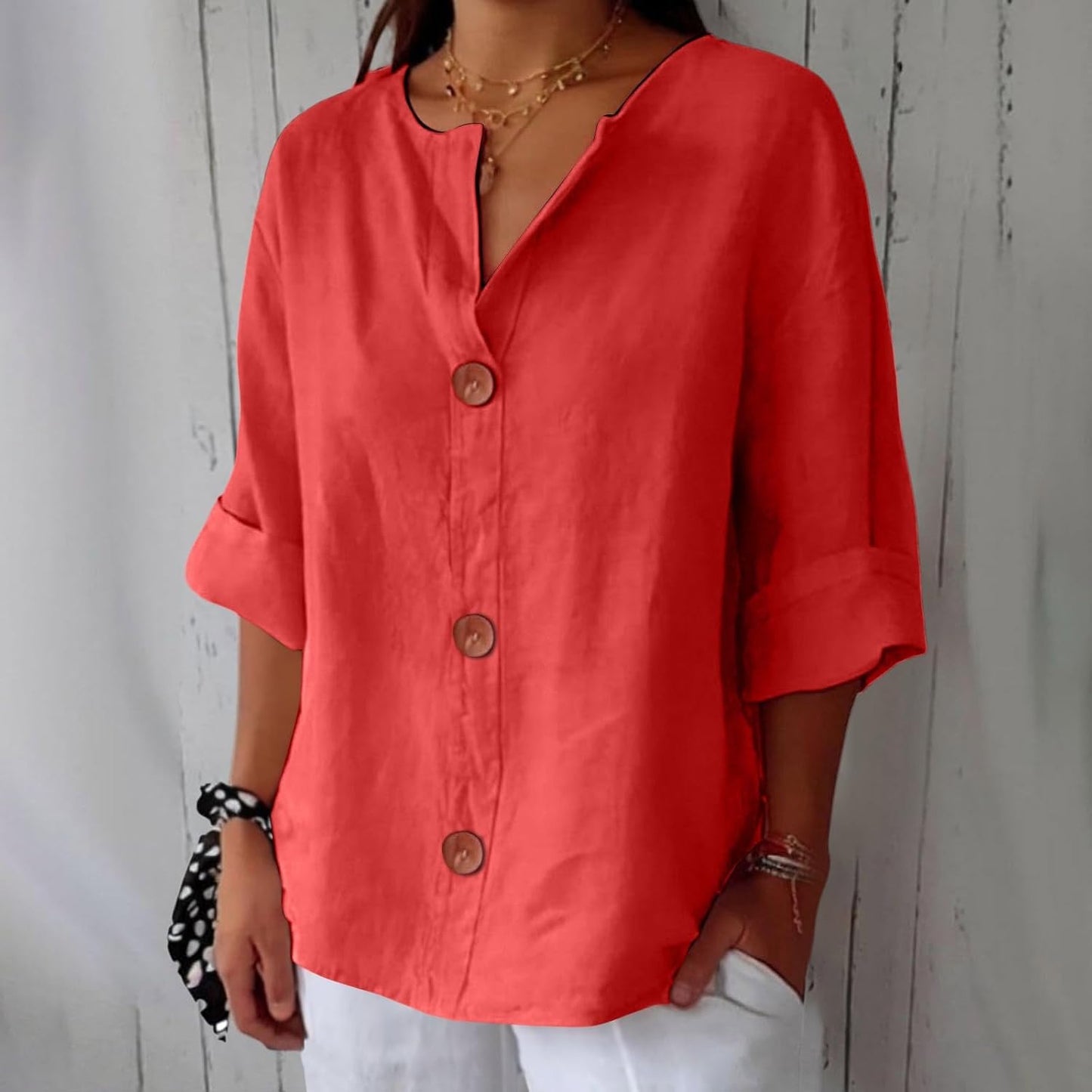 Millicent | Women’s Relaxed Button-Front Linen Spring Blouse