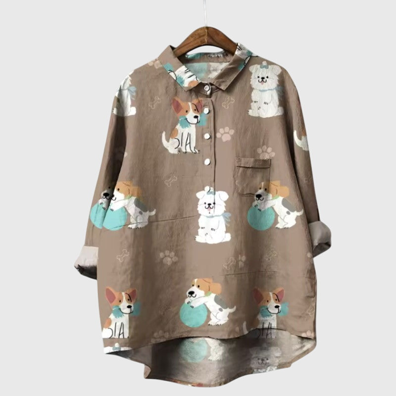 Presley | Women’s Cute Cat Print Button Up Blouse