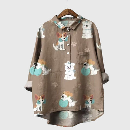 Presley | Women’s Cute Cat Print Button Up Blouse