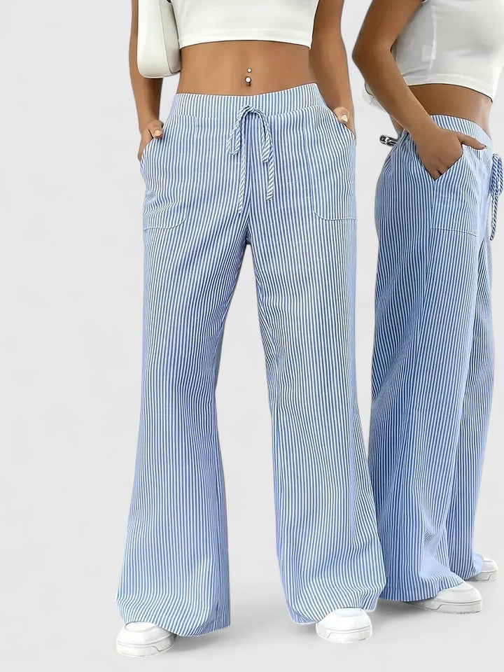 Sarah | Women’s Striped Wide Leg Linen Pants