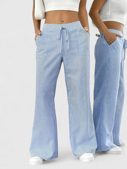 Sarah | Women’s Striped Wide Leg Linen Pants