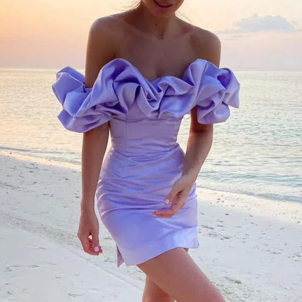 Blaire | Women’s Wedding Ruffle Mini Dress with Off-Shoulder Neckline