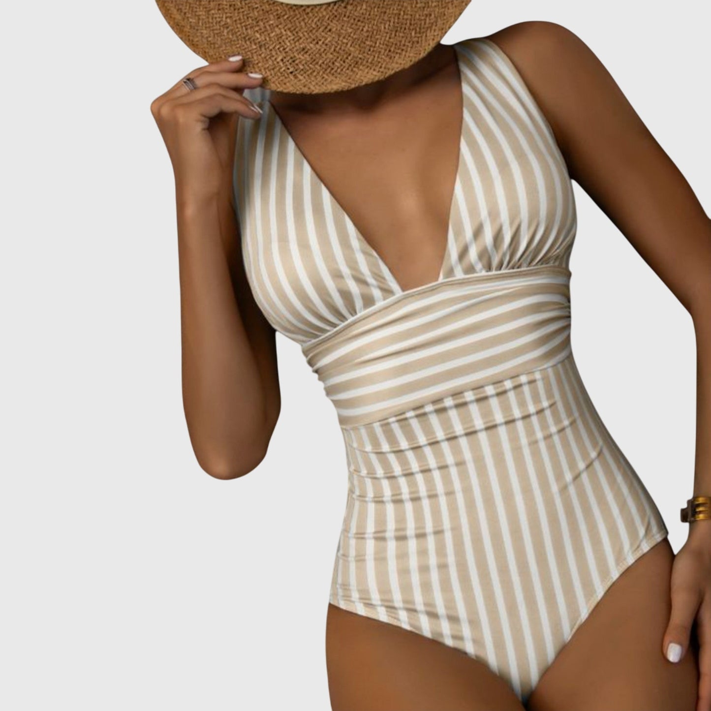 Kathryn | Women’s Striped V Neck One Piece Swimsuit