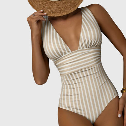 Kathryn | Women’s Striped V Neck One Piece Swimsuit