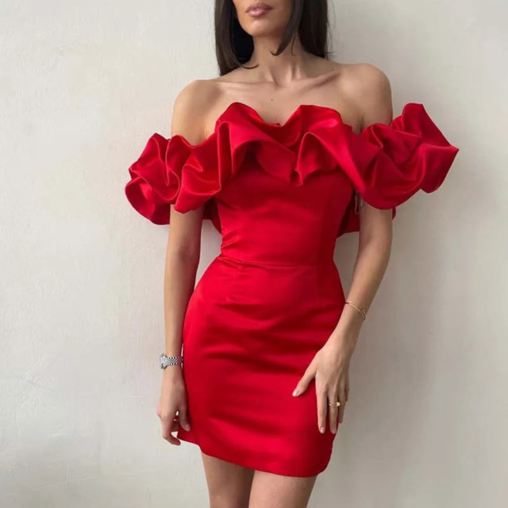 Blaire | Women’s Wedding Ruffle Mini Dress with Off-Shoulder Neckline