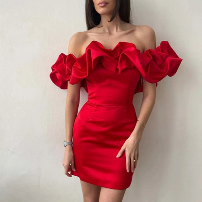 Blaire | Women’s Wedding Ruffle Mini Dress with Off-Shoulder Neckline