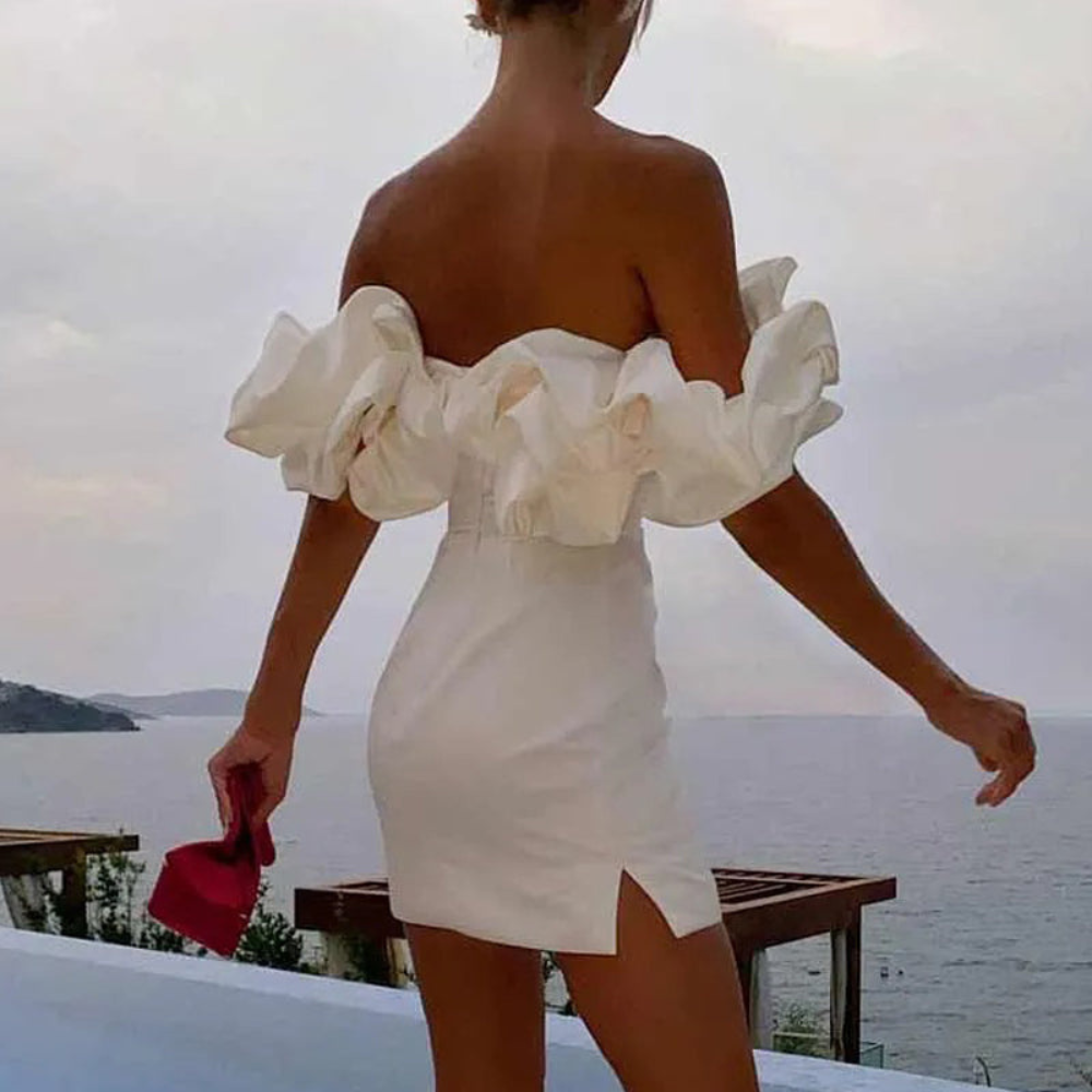 Blaire | Women’s Wedding Ruffle Mini Dress with Off-Shoulder Neckline
