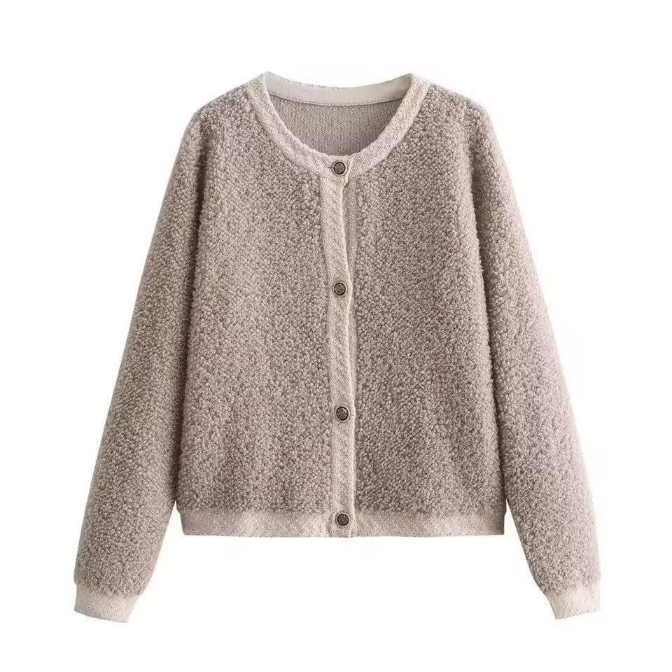 Katrina | Women’s Textured Round-Neck Button Cardigan