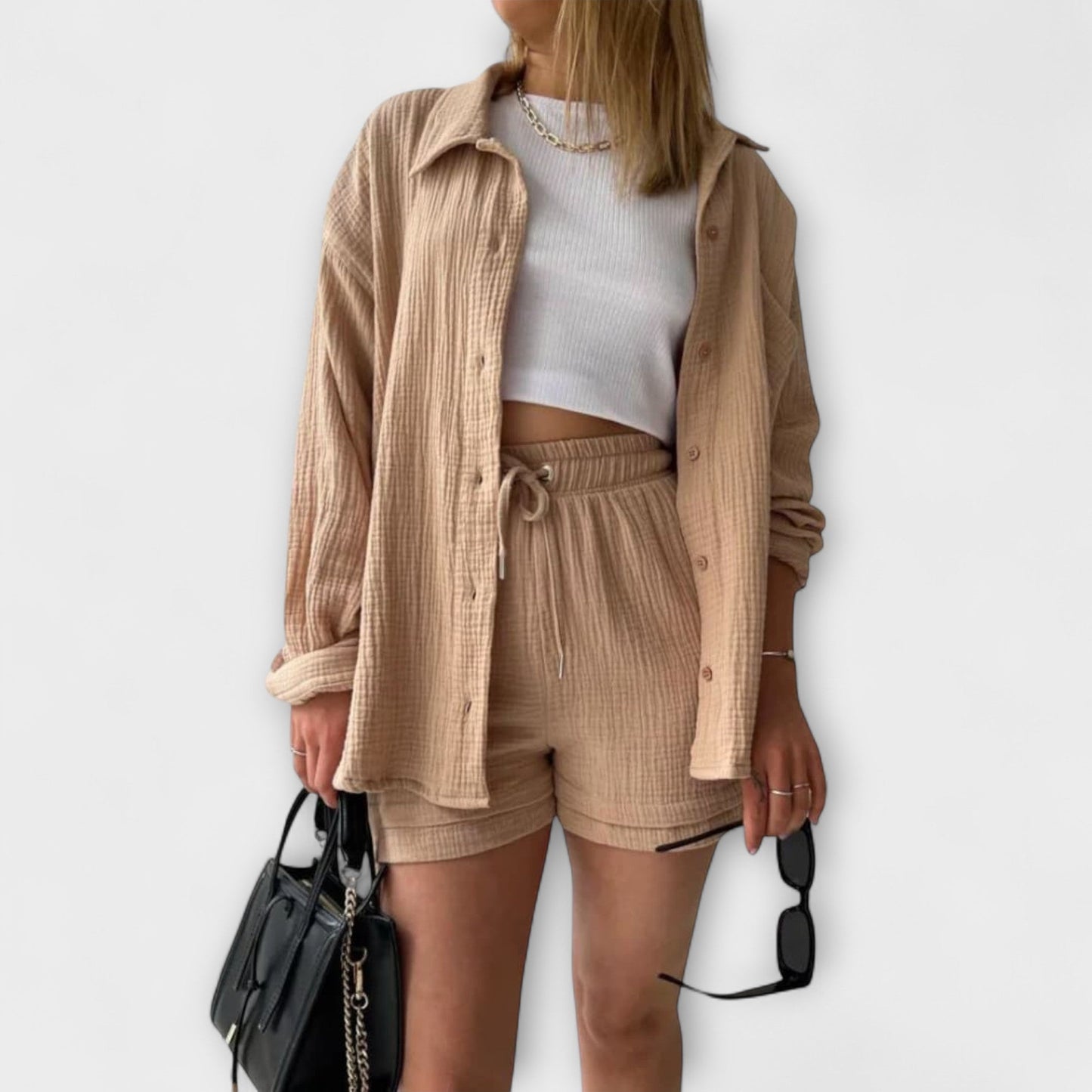 Primrose | Women’s Elegant Linen Shirt And Shorts Set