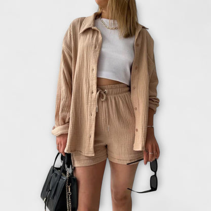 Primrose | Women’s Elegant Linen Shirt And Shorts Set