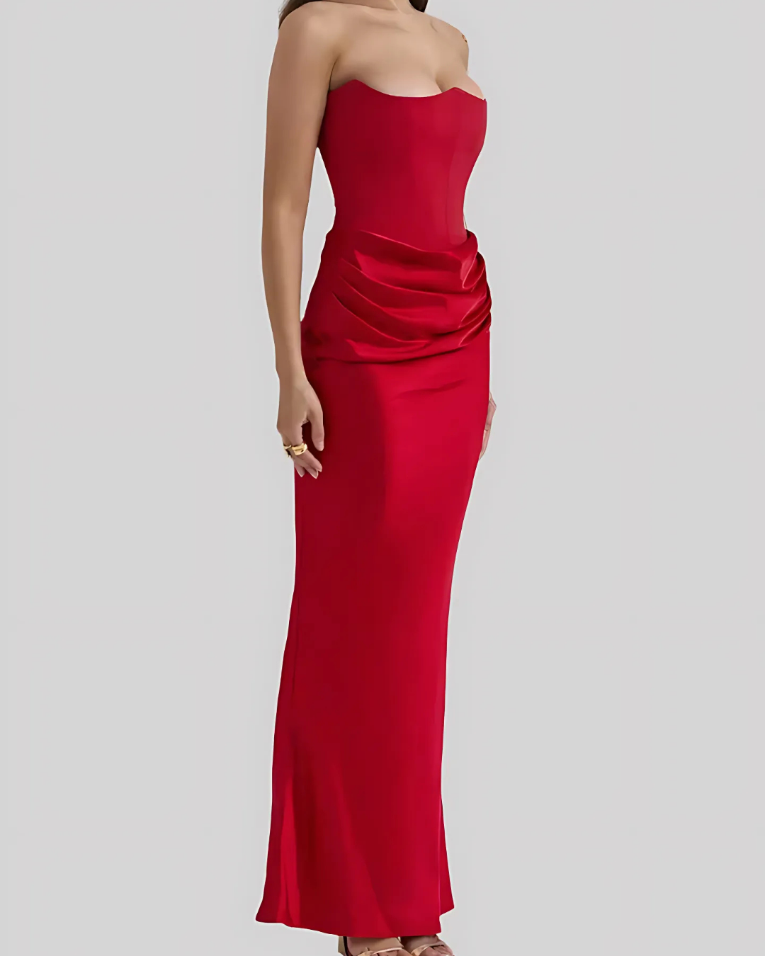 Marisol | Women’s Wedding Guest Draped Maxi Dress with Strapless Neckline