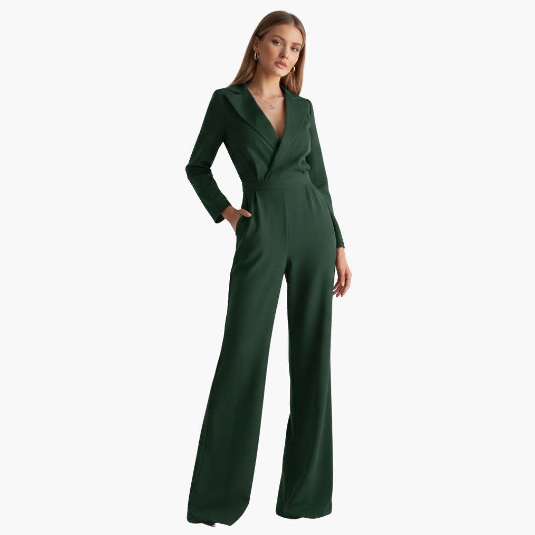 Vivienne | Women’s Long Sleeve Collared Wide-Leg Jumpsuit