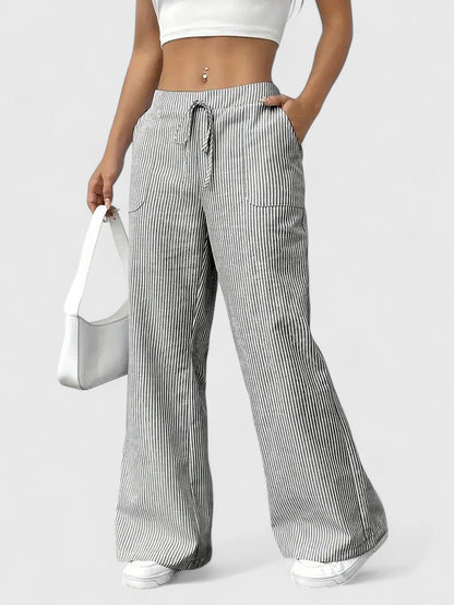 Sarah | Women’s Striped Wide Leg Linen Pants