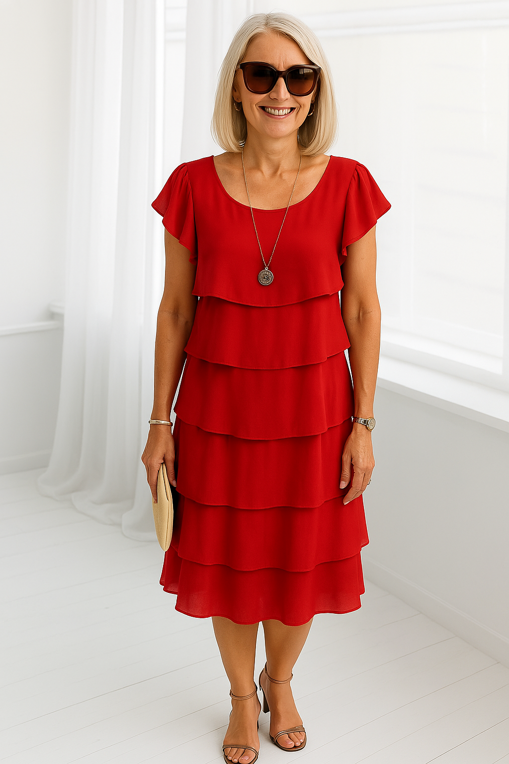 Rowella | Women’s Short-Sleeve Layered Spring Midi Dress
