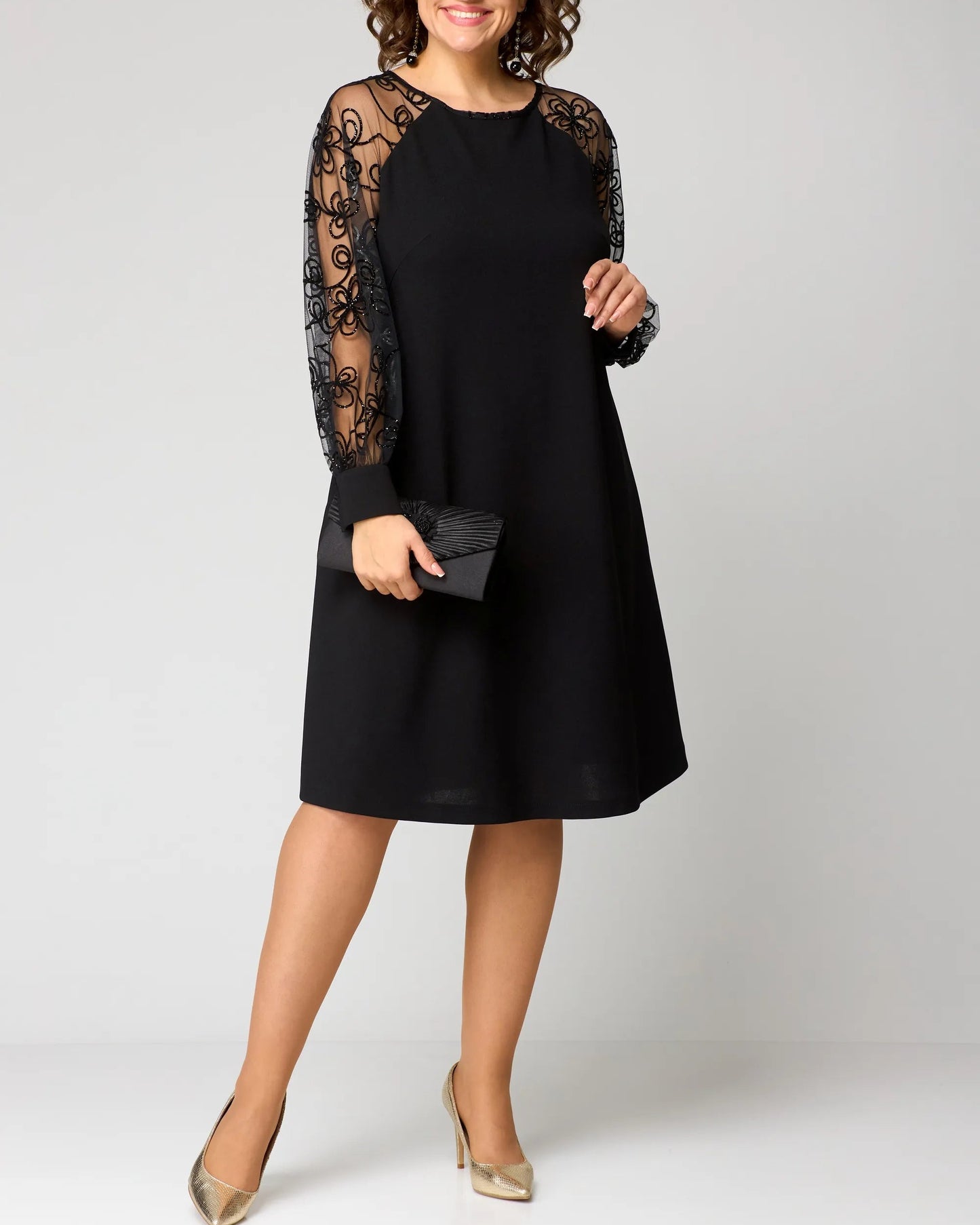Delaney | Women’s Elegant Lace Sleeve Midi Dress