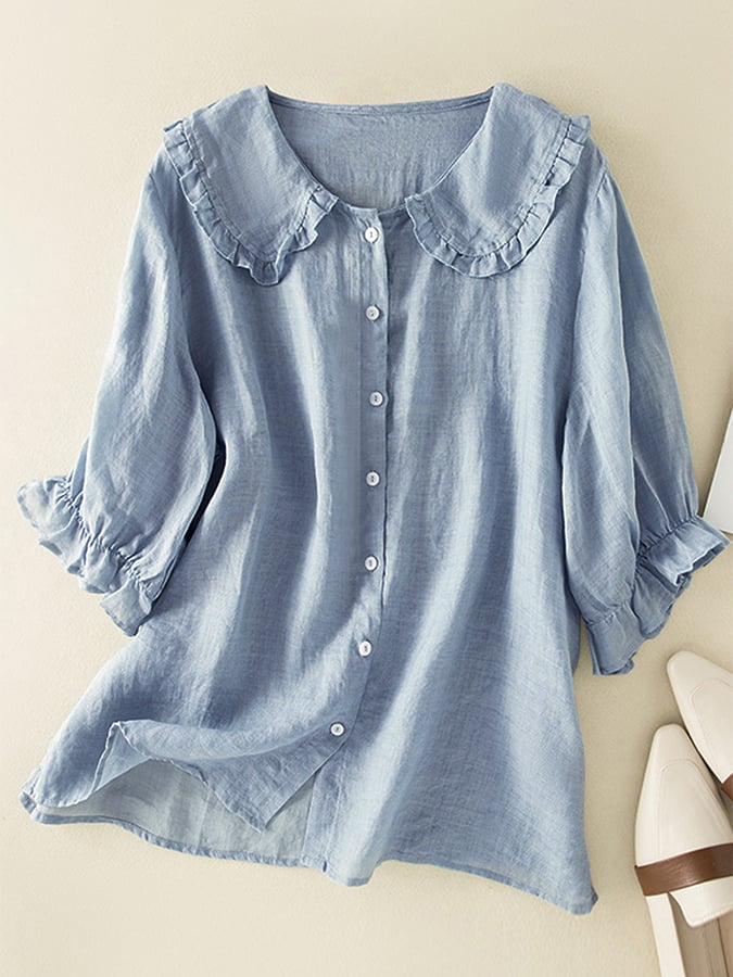 Darby | Women’s Loose Fit Ruffle Collar Shirt