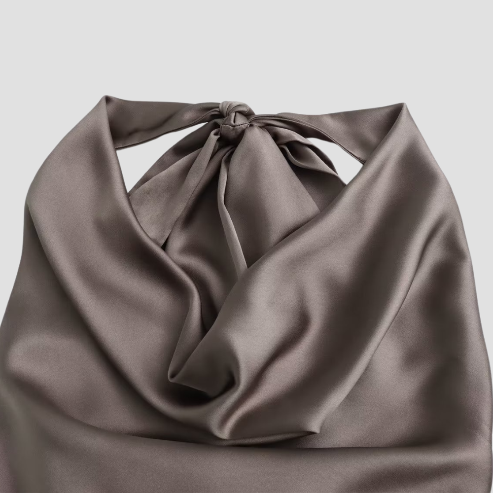 Celine | Women’s Halter Back Tie Draped Satin Tank