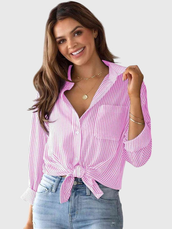 Ariana | Women’s Striped Tie Front Button-Up Shirt