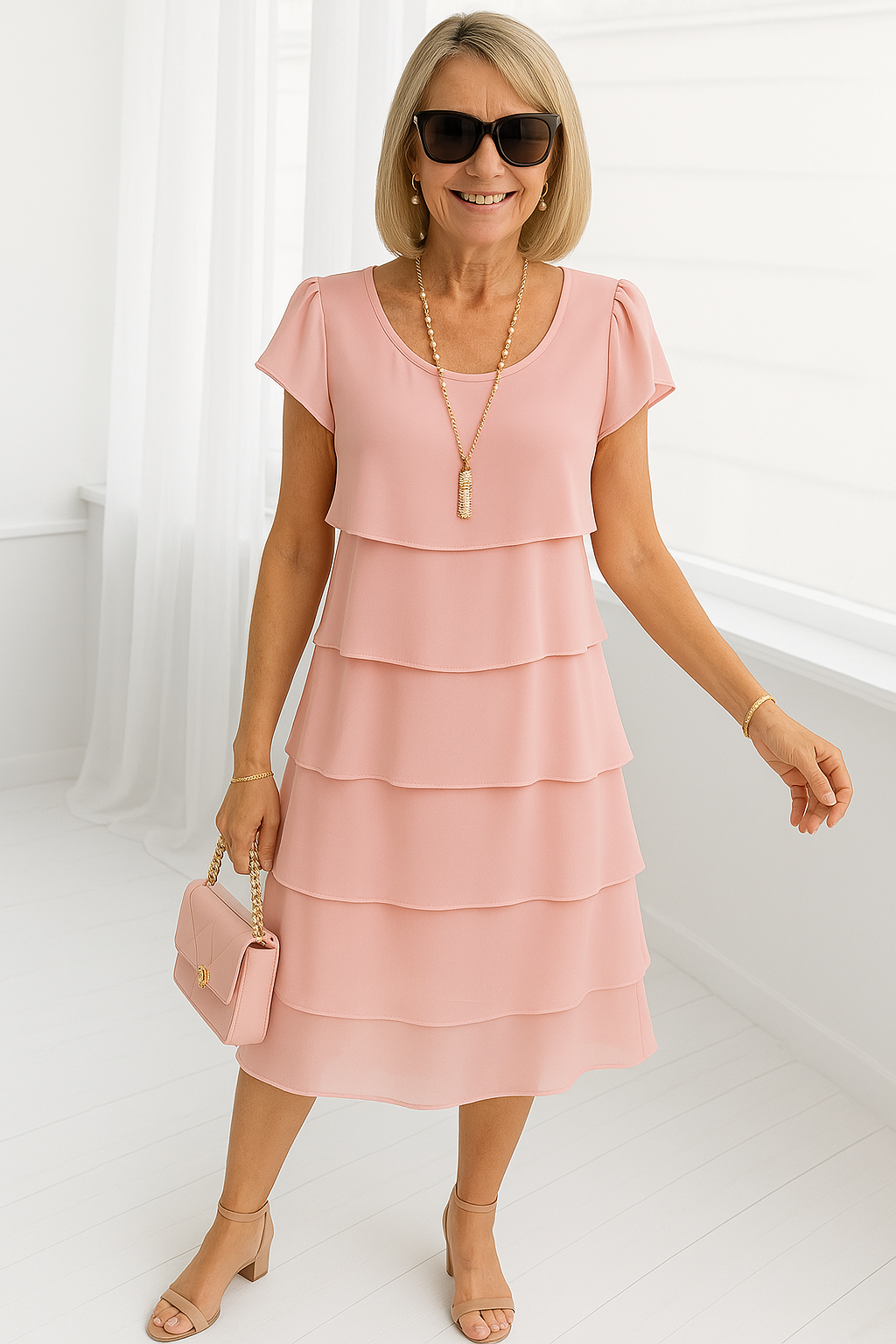 Rowella | Women’s Short-Sleeve Layered Spring Midi Dress