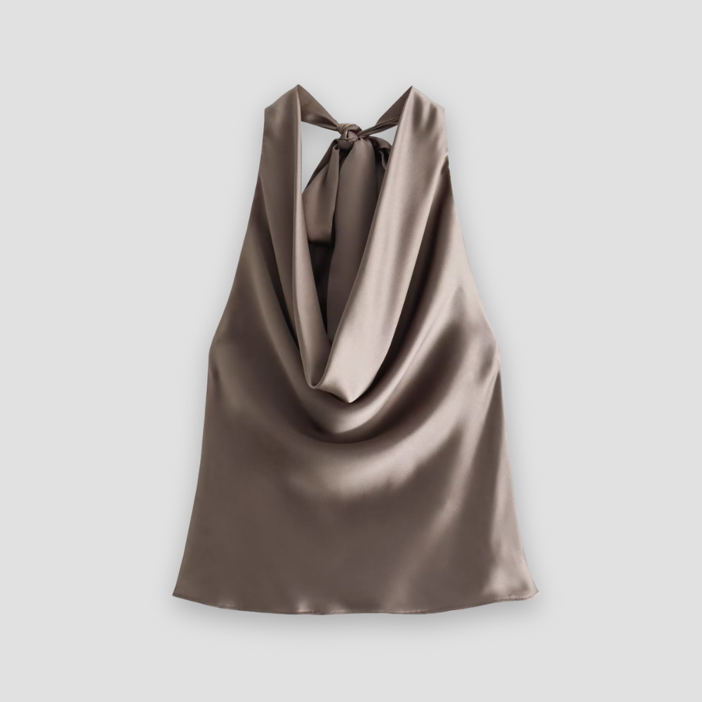 Celine | Women’s Halter Back Tie Draped Satin Tank