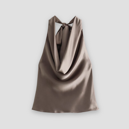 Celine | Women’s Halter Back Tie Draped Satin Tank