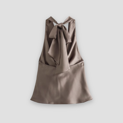 Celine | Women’s Halter Back Tie Draped Satin Tank